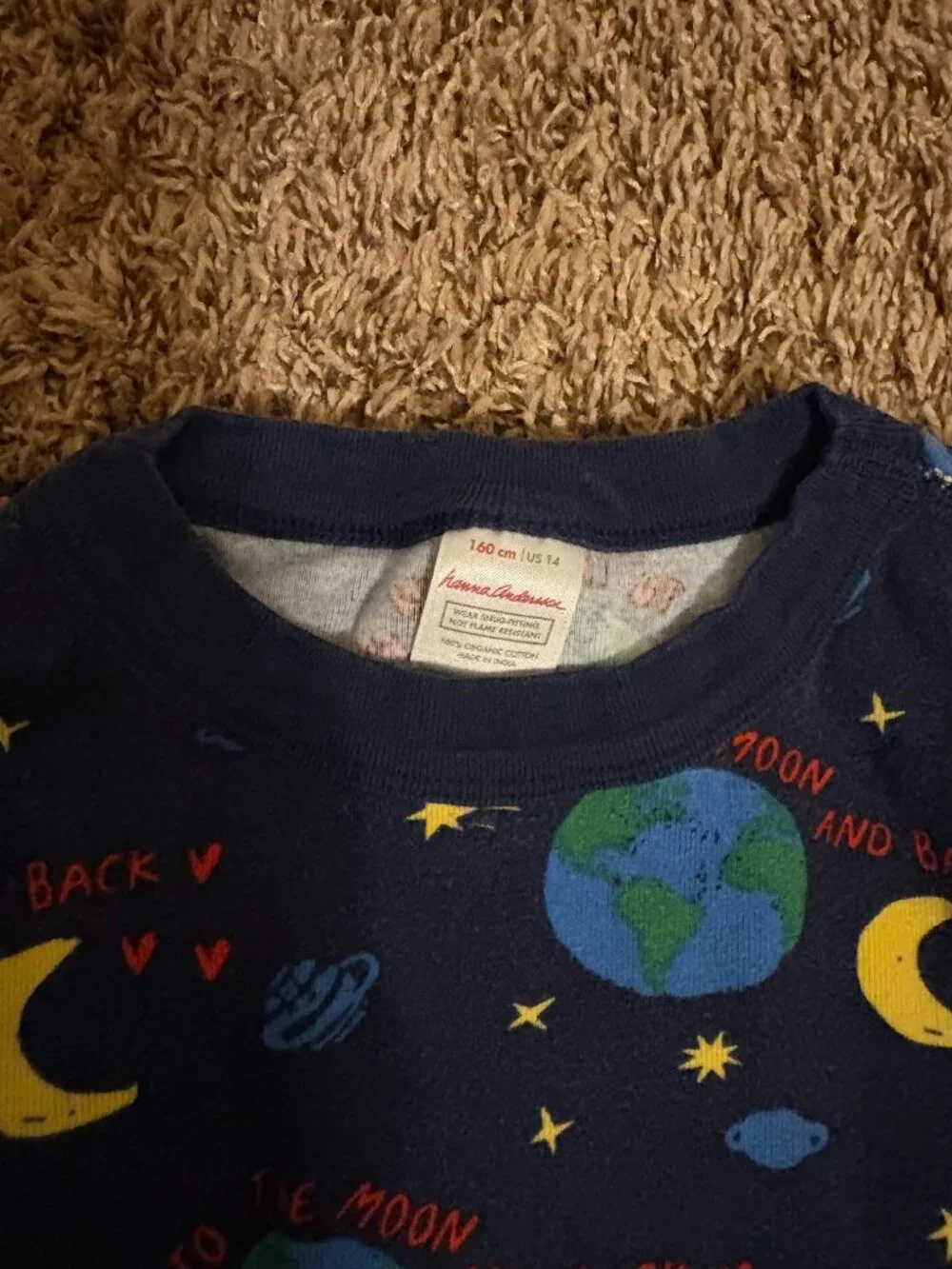 Hanna Andersson Long John Pajamas 160 CM 14 To The Moon Print Organic Cotton